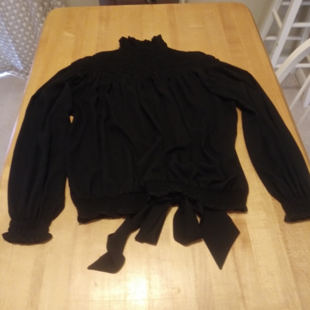 Venus Mock Neck Blouse Black Sz Med